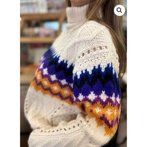 NEW NWT Dear John Mabel Aspen Sunset Roll‎ Neck Sweater Fair Isle Women Small